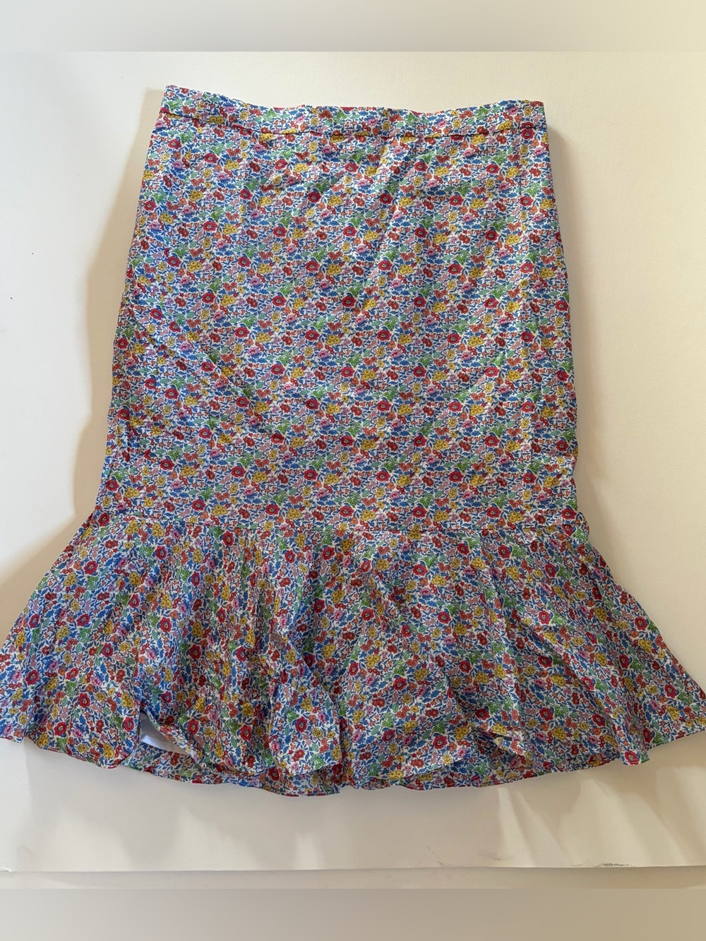 J. Crew Blue Floral A-Line Skirt with Ruffle Hem
